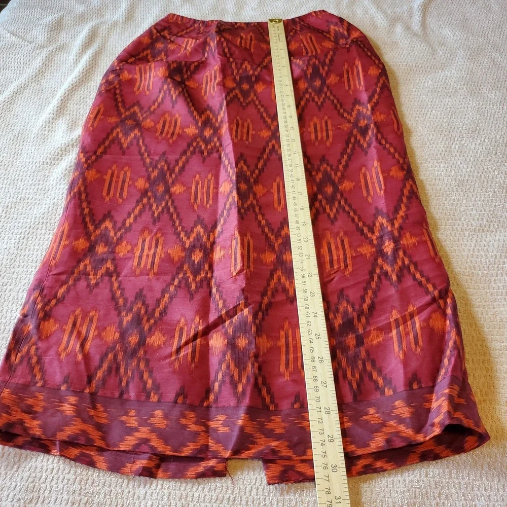 Jones NY Women's 100% Sandwashed Silk Skirt Sz 2P‎ Lined Red Asian Inspired
